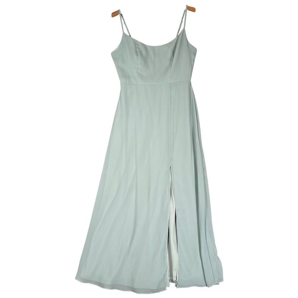 Birdy Grey Sage Green Maxi Bridesmaid Dress Slit Adjustable Strap Size M Wedding